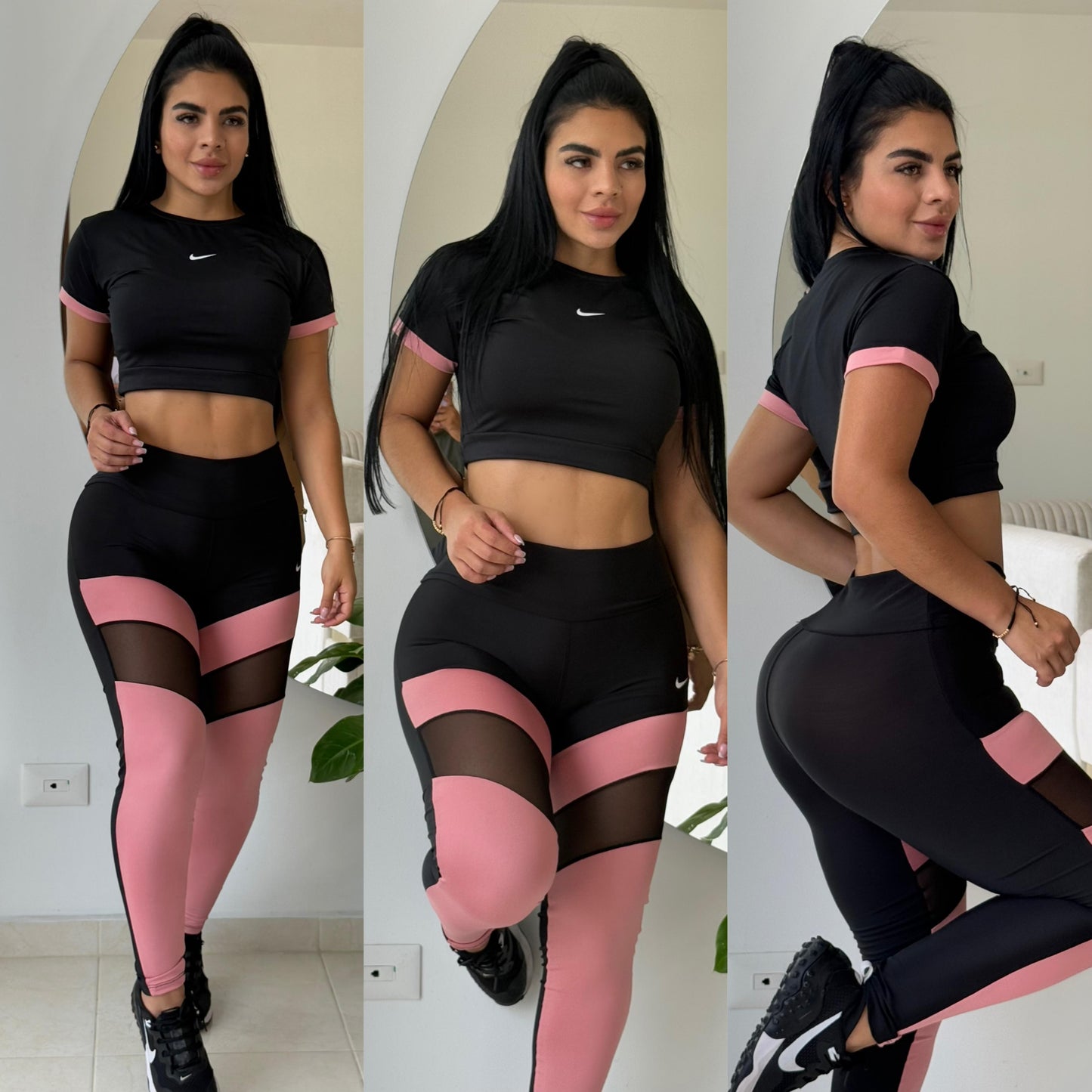Conjunto Nike Combinado2 piezas Licra Power Resistente Crop Top + Leggins