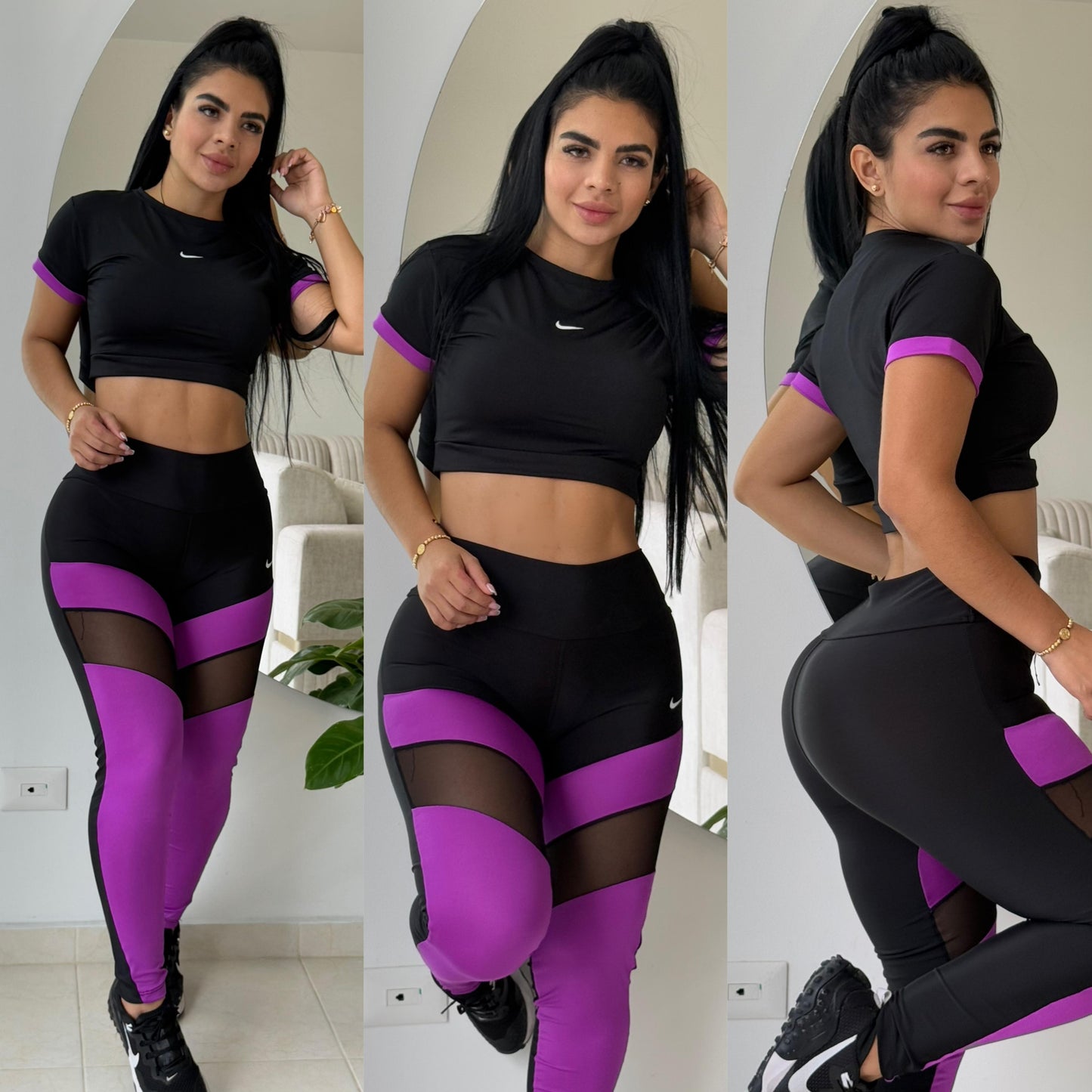 Conjunto Nike Combinado2 piezas Licra Power Resistente Crop Top + Leggins