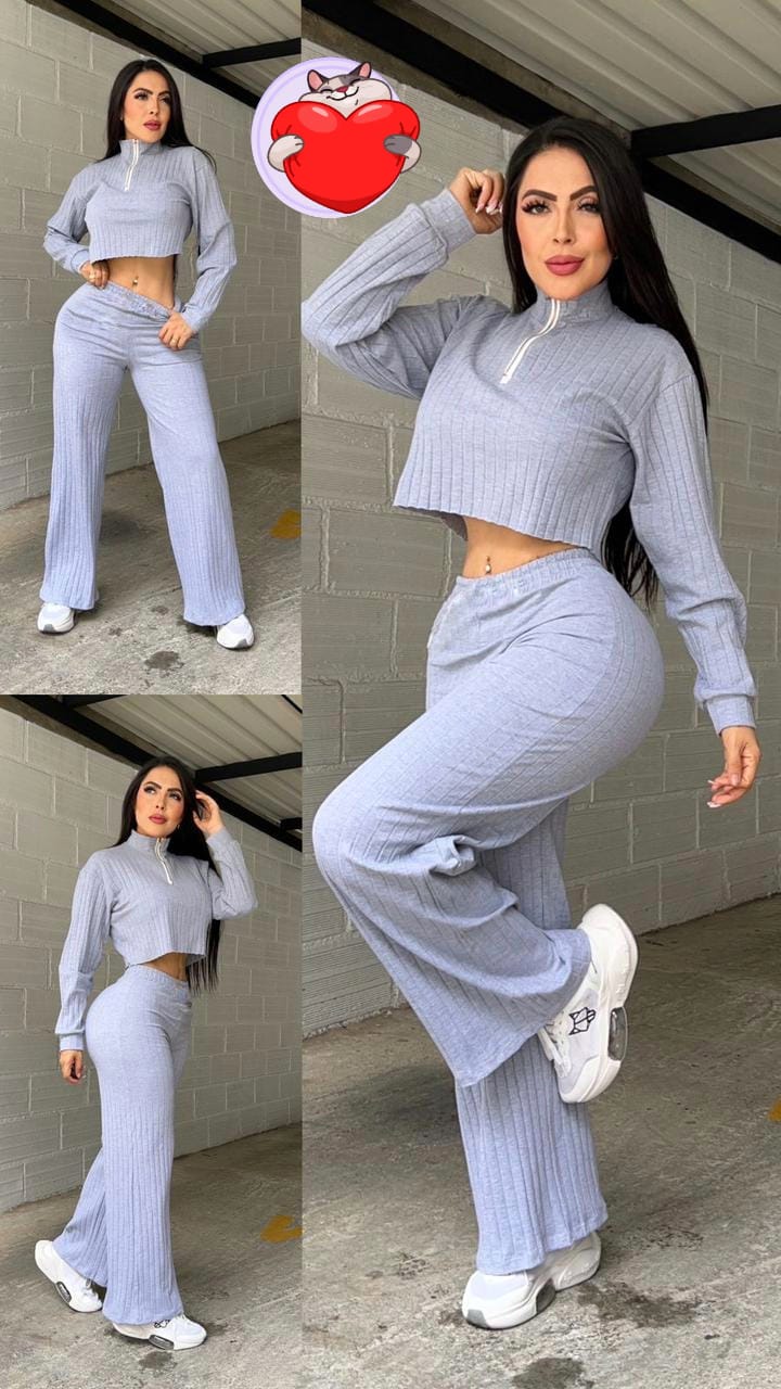 Conjunto 2 piezas Rib Chaqueta Manga con Cierre😍