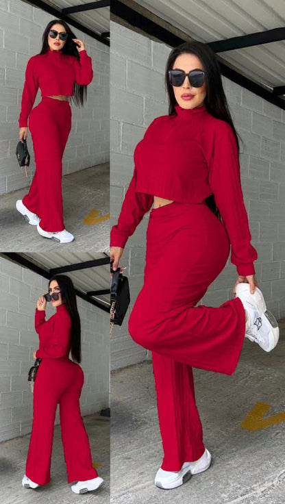 Conjunto 2 piezas Rib Chaqueta Manga con Cierre😍