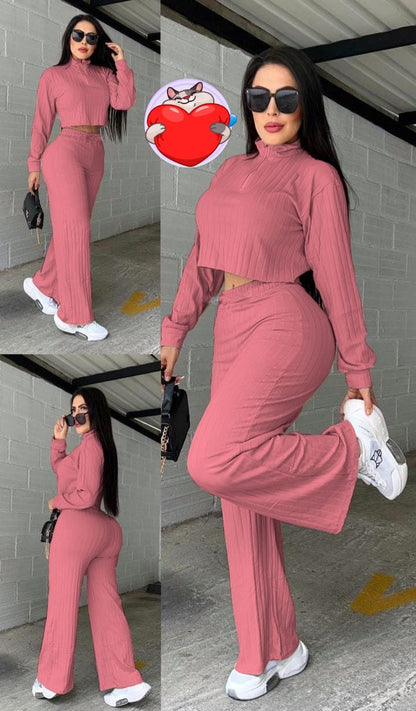 Conjunto 2 piezas Rib Chaqueta Manga con Cierre😍