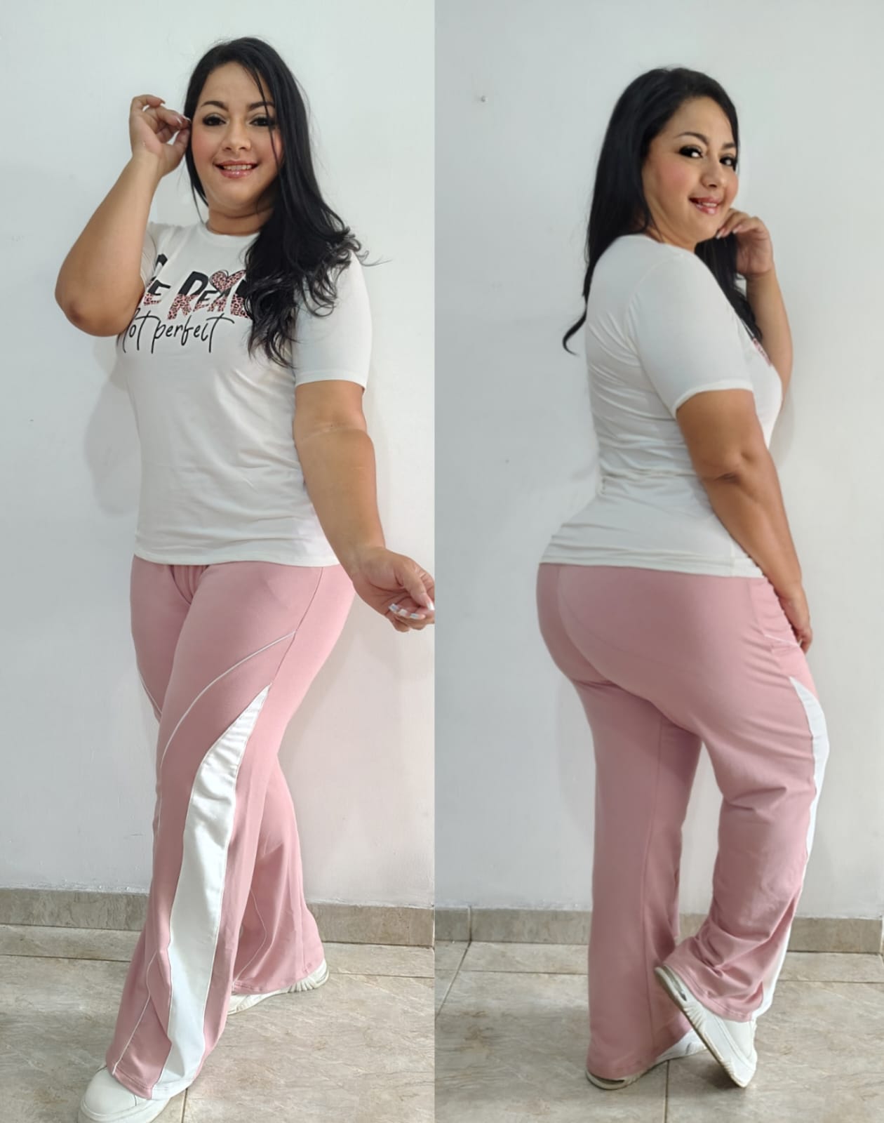 Nueva Colección😍💕 Set 2 Piezas Pantalon Bota Ancha+ Camiseta Tela Burda Talla Plus❤️😍