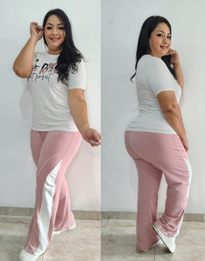 Nueva Colección😍💕 Set 2 Piezas Pantalon Bota Ancha+ Camiseta Tela Burda Talla Plus❤️😍