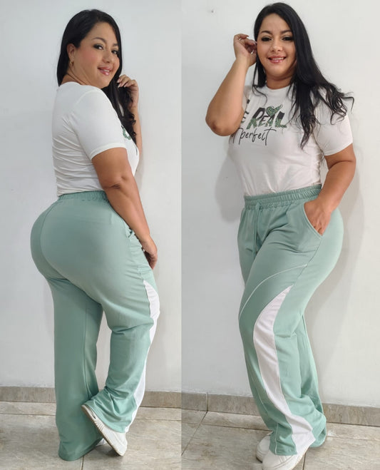 Nueva Colección😍💕 Set 2 Piezas Pantalon Bota Ancha+ Camiseta Tela Burda Talla Plus❤️😍