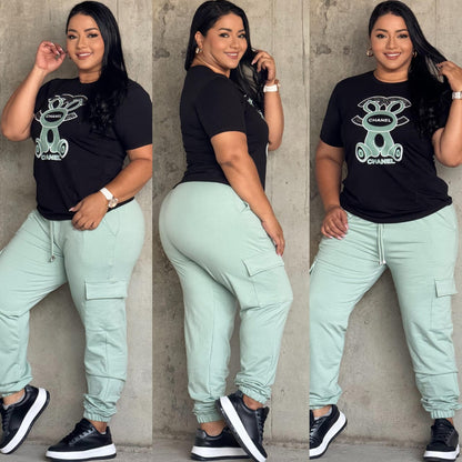 Nueva Colección Set 2 Piezas Pantalon Bota Ancha+Camiseta Burda Talla Plus