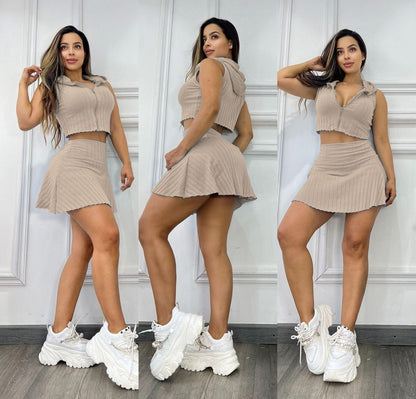 💕Falda short en rib algodón 🌸Blusa con capota