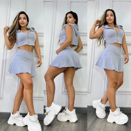 💕Falda short en rib algodón 🌸Blusa con capota