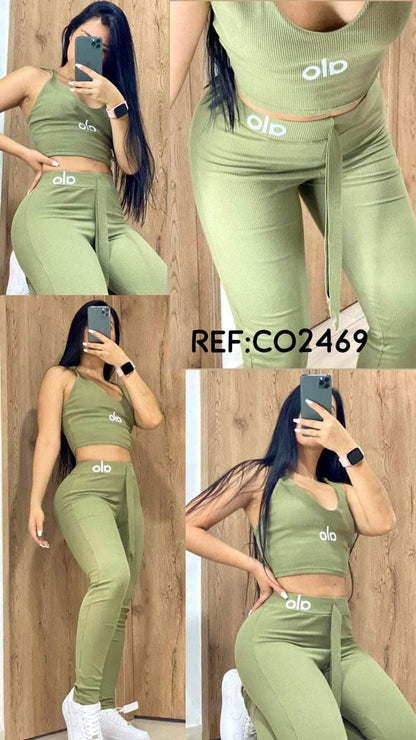 Nueva Referencia 😍💕Conjunto  🌸2 piezas  💝 Alo 💝 Leggins y top  💝Tela Rib  💝Talla única